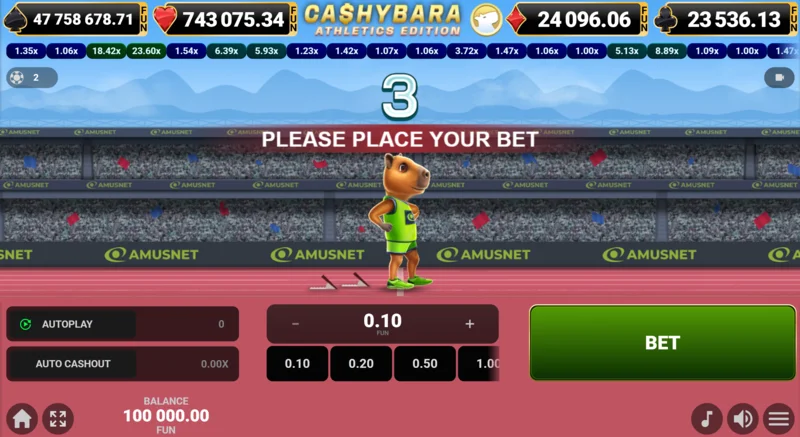 Cashybara Athletics Edition - गुणात्मक गणना के साथ मुख्य रन स्क्रीन