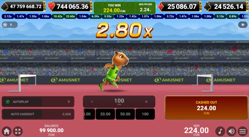 Cashybara Athletics Edition - सफल कैश-आउट और जीत का श्रेय